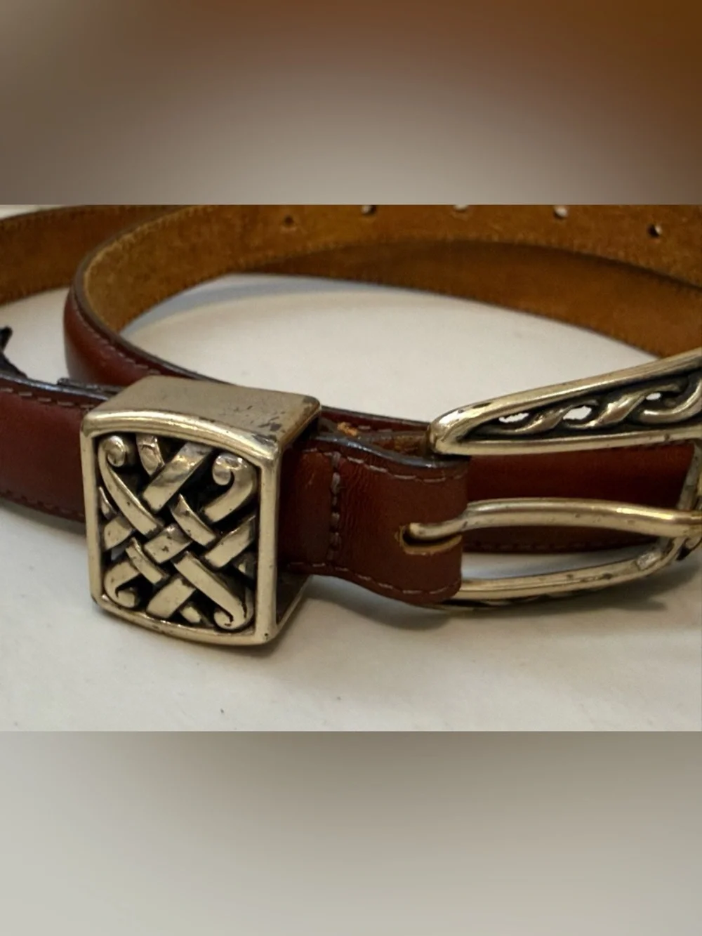 Vintage Brighton Belt Brown‎ Leather Croc Embossed 90s 35”L